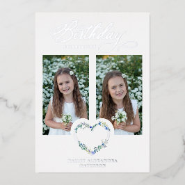 Blue Shades Birthday Silver 2 Photos Floral Heart Folieneinladung