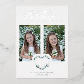 Blue Shades Birthday Silver 2 Photos Floral Heart Folieneinladung
