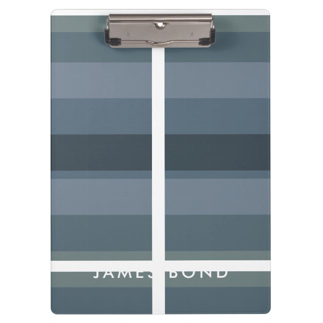 Blue Shades Ombre Simple Strip Personalize Name Klemmbrett (Vorderseite)