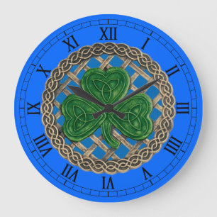 Blue Shamrock & Celtic Knots Roman Numeral Clock Große Wanduhr