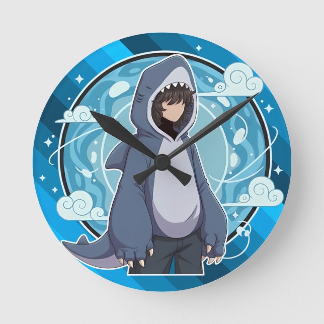 Blue Shark Boy Anime Art Runde Wanduhr (Vorderseite)