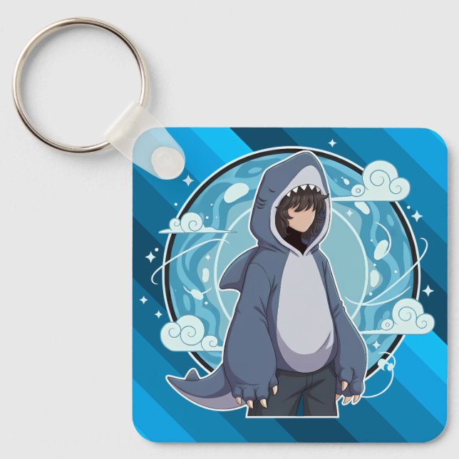 Blue Shark Boy Anime Art Schlüsselanhänger (Vorderseite)
