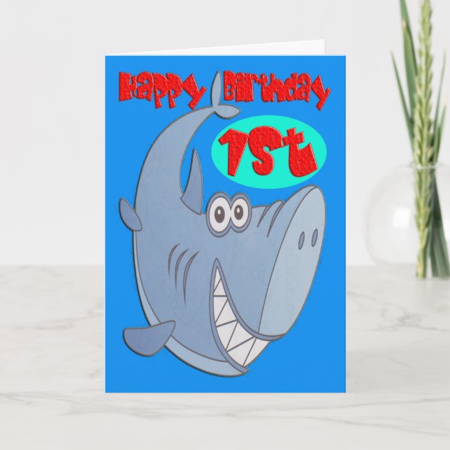 Blue Shark First Birthday Karte (Vorderseite)