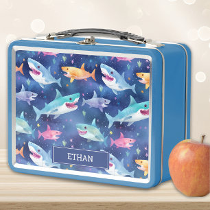 Blue Shark Individuelle Name Metal Lunchbox