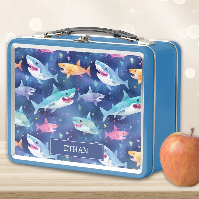 Blue Shark Individuelle Name Metal Lunchbox (Von Creator hochgeladen)