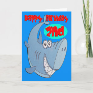 Blue Shark Second Birthday Karte