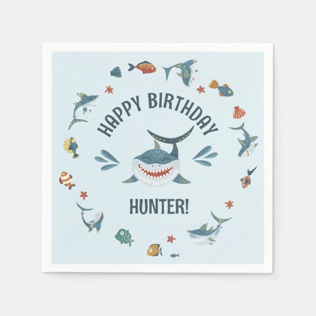 Blue Shark Themed Geburtstagsparty Napkins Serviette (Vorderseite)