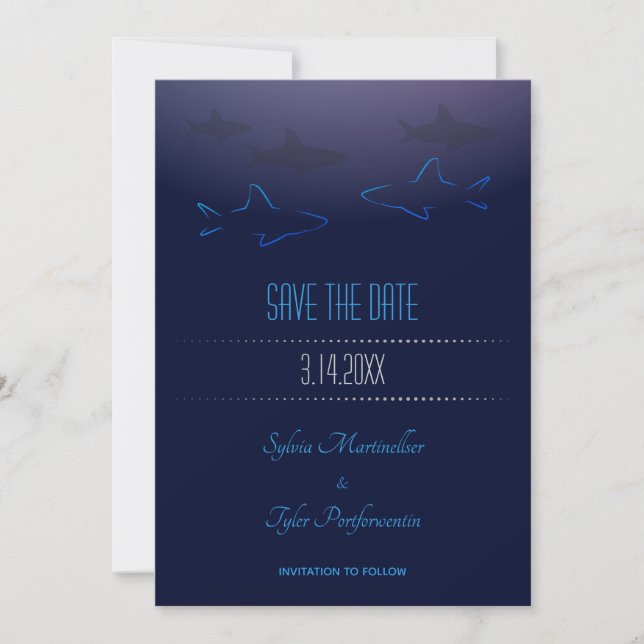Blue Shark Wedding | Save the Date Karte (Vorderseite)
