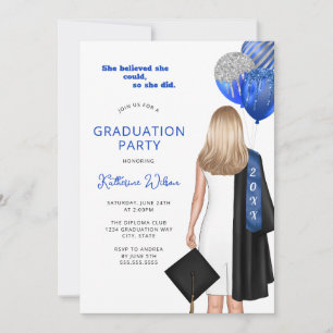 Blue She glaubte Foto Graduation Party Einladung