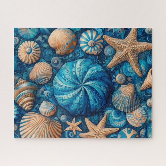 Blue Shells Beach Batik Starfish Sand Dollar (Horizontal)