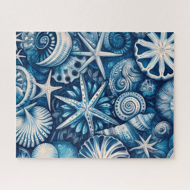 Blue Shells Beach Batik Starfish Sand Dollar (Horizontal)