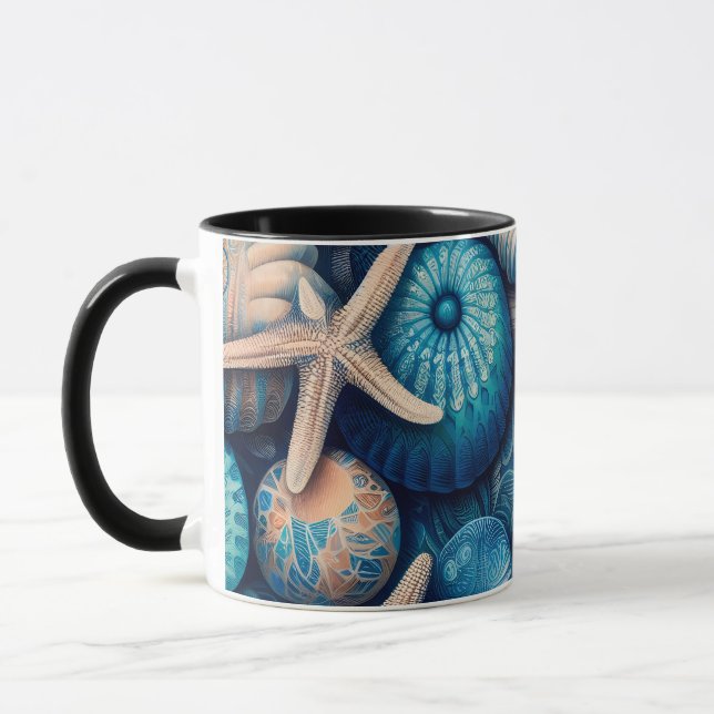 Blue Shells Beach Batik Starfish Sand Dollar Tasse (Links)