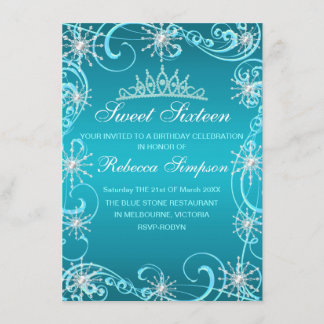 Blue Shimmer Snowflake Geburtstag Einladung
