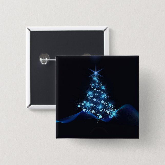 Blue Shine of Stars on Christmas Tree Dark Button (Vorne & Hinten)
