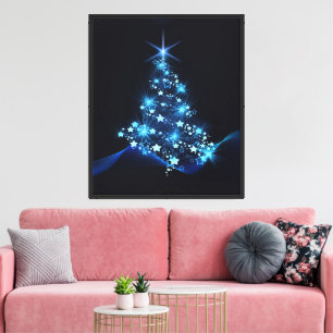 Blue Shine of Stars on Christmas Tree Dark Leinwanddruck