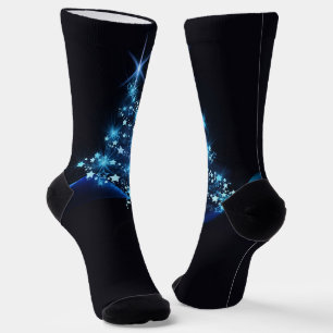 Blue Shine of Stars on Christmas Tree Dark Socken