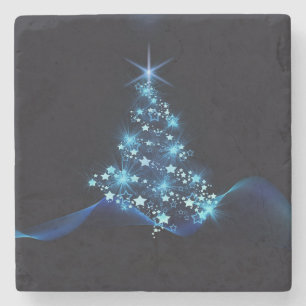 Blue Shine of Stars on Christmas Tree Dark Steinuntersetzer