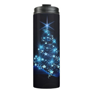 Blue Shine of Stars on Christmas Tree Dark Thermosbecher
