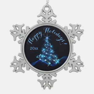 Blue Shine of Stars on Christmas Tree Dark Year Schneeflocken Zinn-Ornament