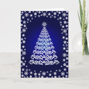 Blue Shining Stars Carte de voeux d'arbre de Noël