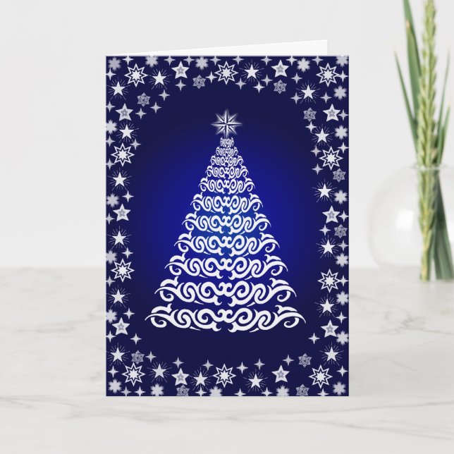 Blue Shining Stars Weihnachtsbaum Grüße Karte (Vorderseite)