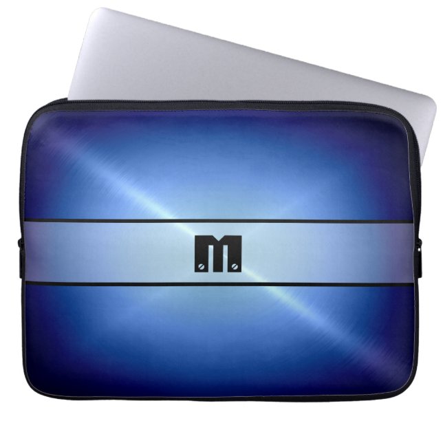 Blue Shiny Stainless Steel Metal Laptopschutzhülle (Vorderseite)