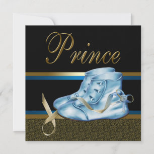 Blue Shoes Black Gold Prince Baby Dusche Einladung
