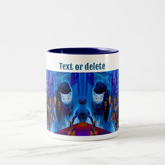 Blue Siamese Cat Abstrakt Animal Art Personalisier Zweifarbige Tasse (Mittel)