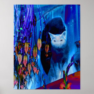 Blue Siamese Cat Abstrakt Animal Art Poster