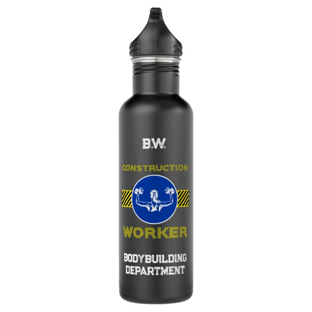 Blue Sign Construction Worker Female Bodybuilder Edelstahlflasche (Rechts)