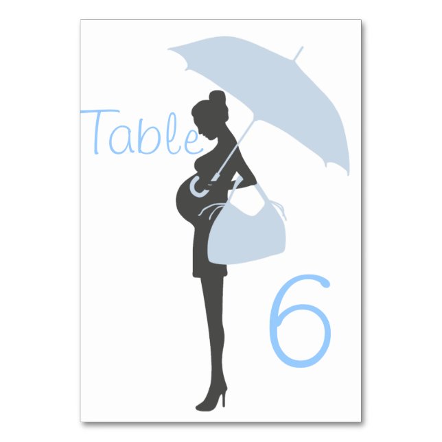 Blue Silhouette Baby Duschkarte Tischnummer (Vorderseite)
