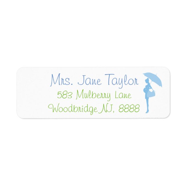 Blue Silhouette Baby Showadressen Labels (Vorne)