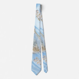Blue Silk & Ivory Champaign Pearls Krawatte