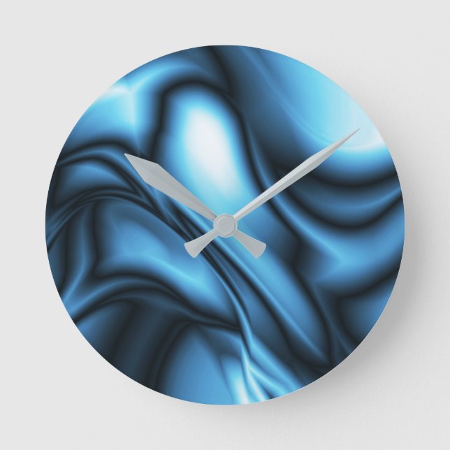 Blue Silk wave Runde Wanduhr (Vorderseite)