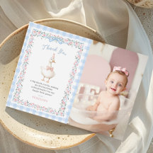 Blue Silly Goose Floral Gingham Birthday Photo