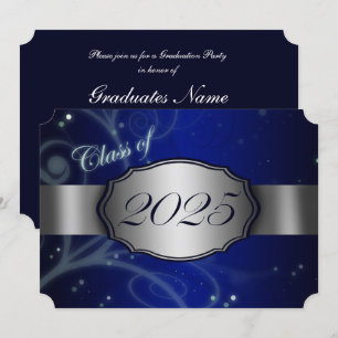 Blue & Silver 2025 Graduation Party Einladung