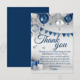 Blue Silver 21. Geburtstag Dankeskarte