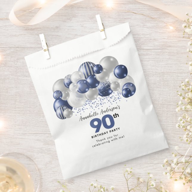 Blue Silver Balloon Glitzer Gefallen 90. Geburtsta Geschenktütchen (Ausgeschnitten)