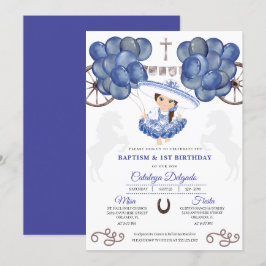 Blue & Silver Balloons Mexican Baby Charra Taufe Einladung