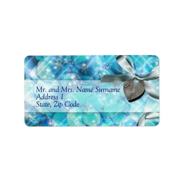 Blue Silver Beach Herz Partys Adressaufkleber (Vorne)