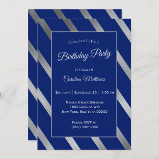 Blue Silver Birthday Einladung