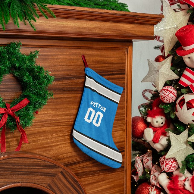 Blue, Silver, Black & White Football Team Kleiner Weihnachtsstrumpf (Von Creator hochgeladen)