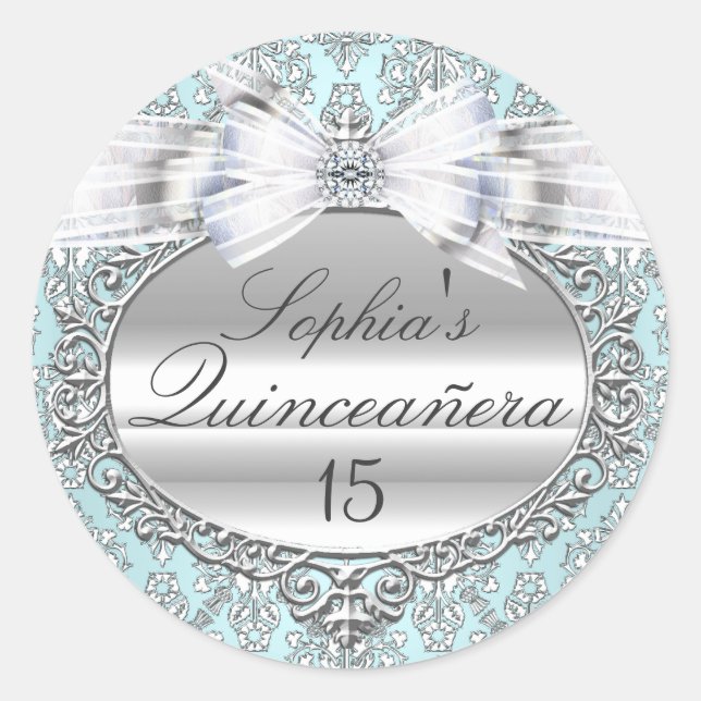 Blue & Silver Bow Quinceanera Sticker (Vorderseite)