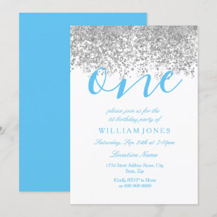Blue Silver Boys 1er anniversaire Invitation