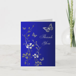 Blue Silver Butterfly Floral Danke Note Card