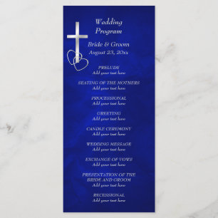 Blue Silver Christian Cross Wedding Programme