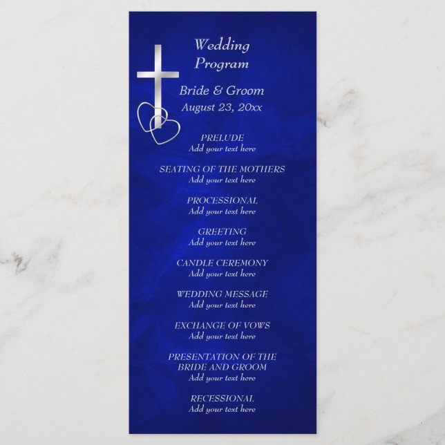 Blue Silver Christian Cross Wedding Programme (Devant)