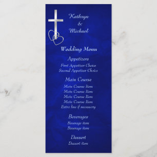 Blue Silver Christlich Cross Wedding Menu Menükarte
