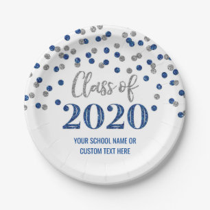 Blue Silver Confetti Abschluss 2020 Pappteller