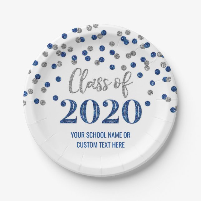 Blue Silver Confetti Abschluss 2020 Pappteller (Vorderseite)